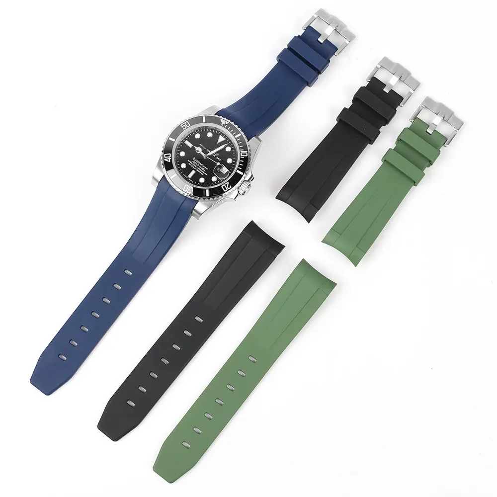 Top Quality Curved End Real Vulcan FKM Fluororubber Wrist Band 20mm Waterproof Rubber Watch Strap