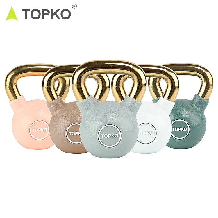 TOPKO gym fitness custom logo weights gold grip pesas rusas competition personalizado cast iron power coated kettlebell