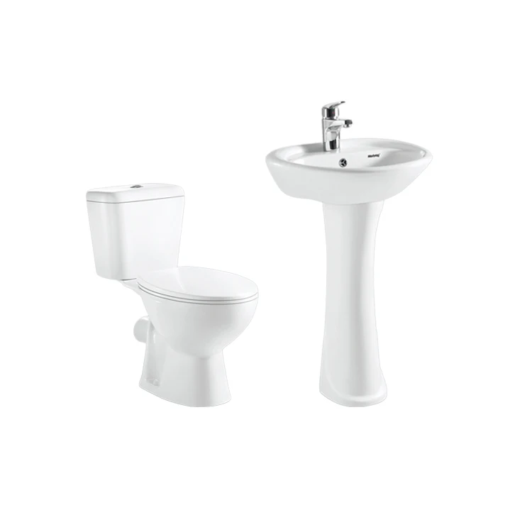 Cheapest 2 pcs Toilet Set P-trap Pedestal Basin Ceramic Round WC Toilette