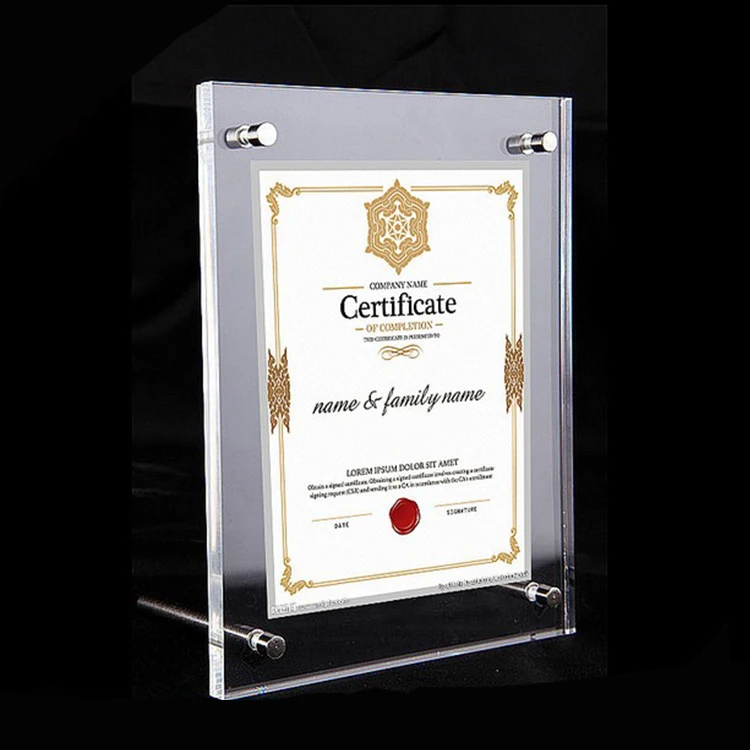 
Transparent acrylic photo frame business license display stand crystal plexiglass A4 certificate holder 