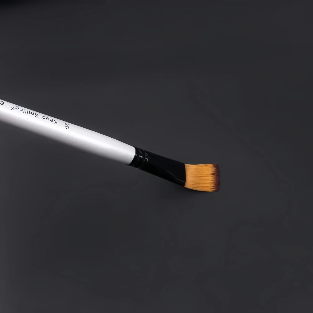 Keep Smiling 12 Pcs Pearl White Barrel Nylon Oil Flat Hair Shape With Wood Handle Artist Painting Brush