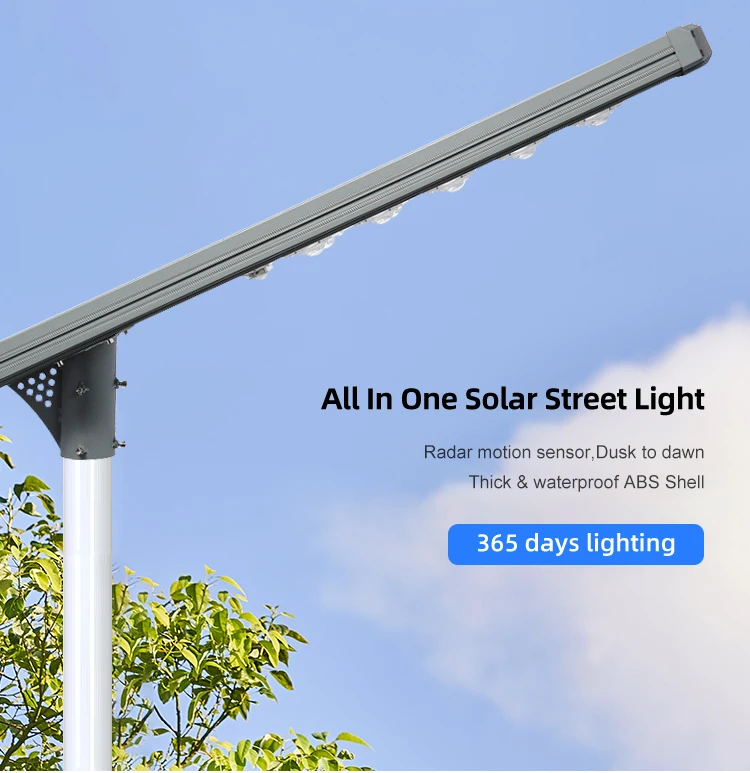Outdoor Ip65 Waterproof Lamp PIR Control Sensor Power Integrated 80w 100W All In One Led Solar Street Light