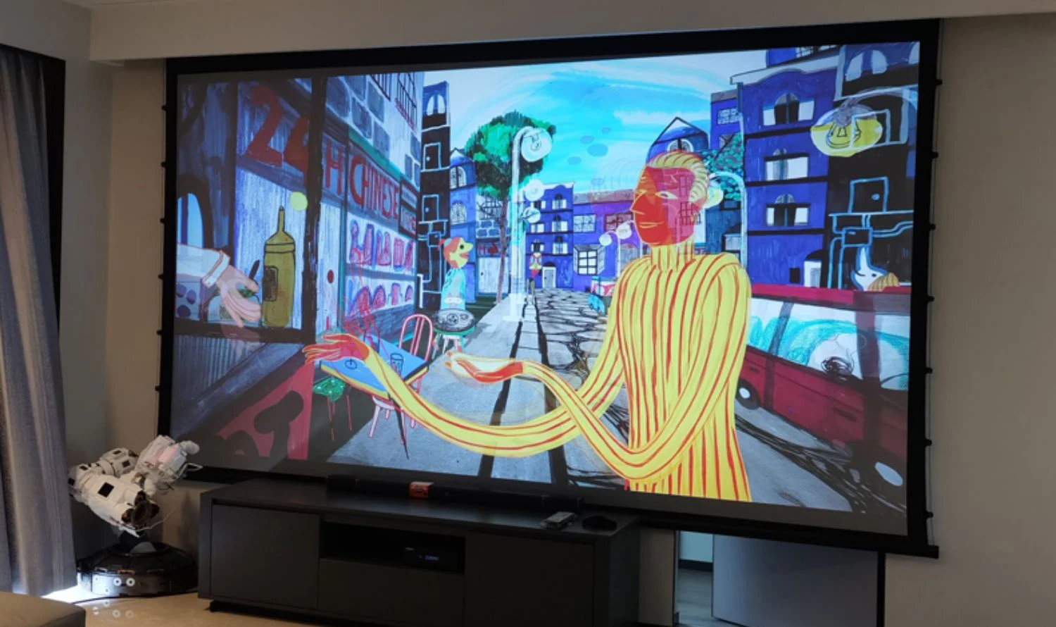 120-180 Inch 4K 3D Daylight Room Black Diamond Motorized Tension Projector Screen ALR Projection Screen For Long Throw Projector