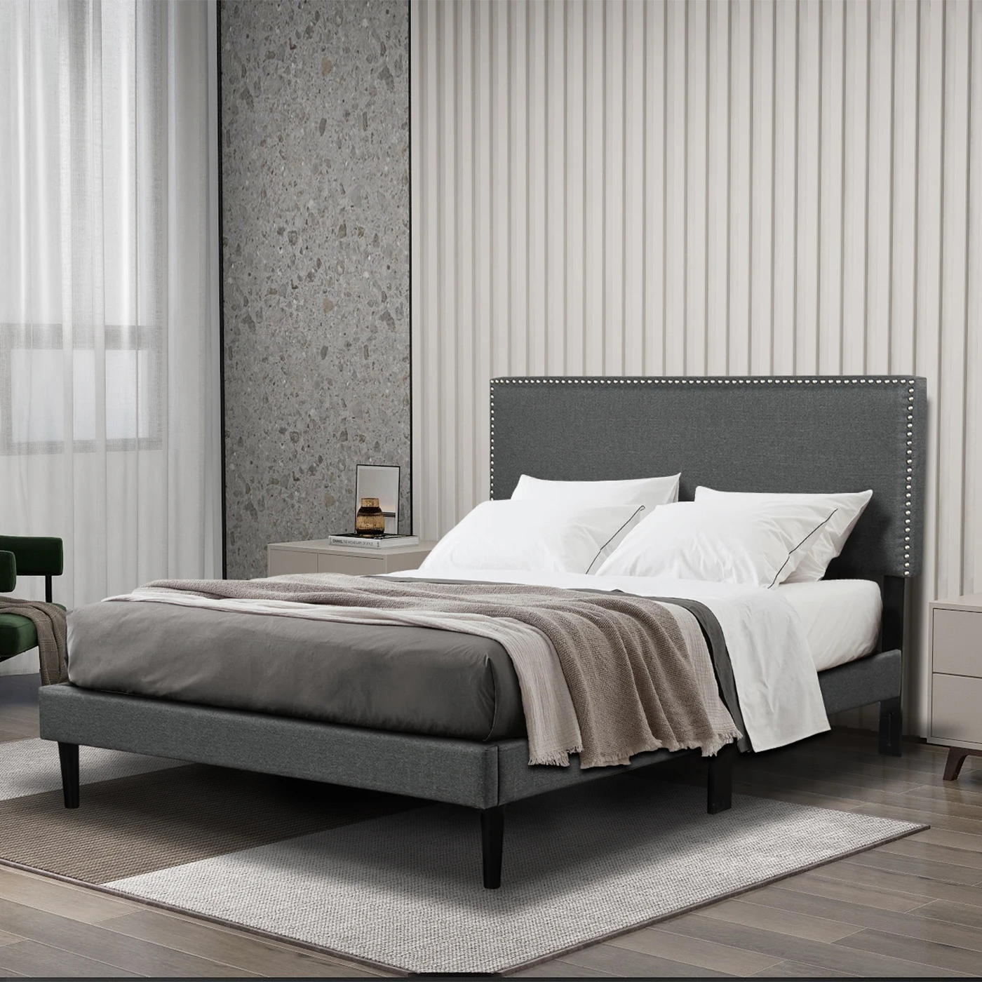 American Warehouse Wholesale Customized Upholstered Bed Frame Set With Headboard Full Size Wooden Frame Bed