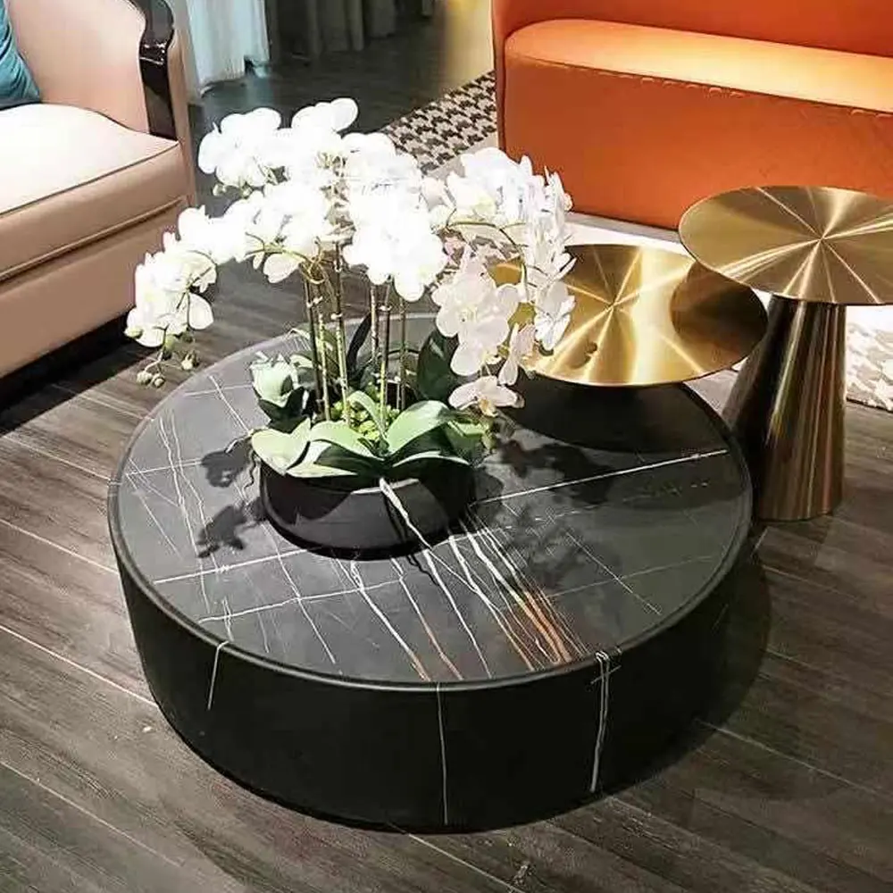 Modern for coffee table sets living room round black glass white marble top oval korean small coffee table
