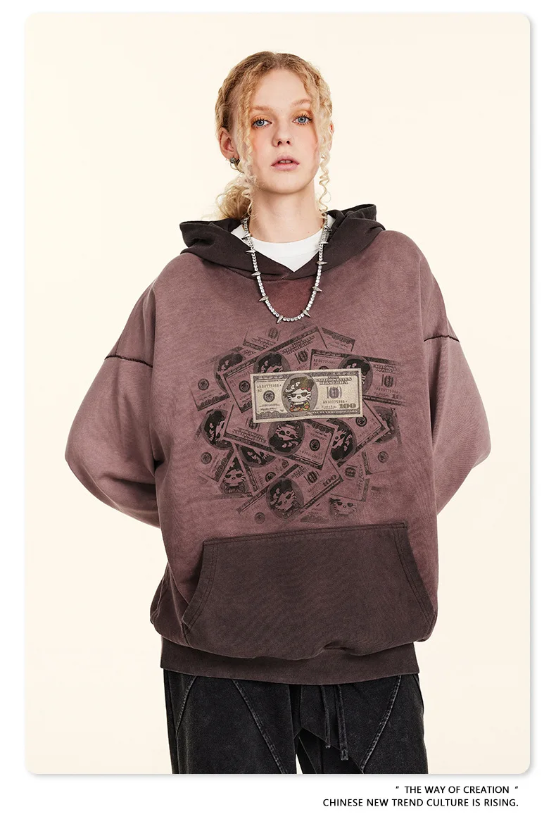 Custom hoodie Gradient spray-dyed print ombre Sweatshirt oversize garment dyed hoodie no string heavyweight hoodie