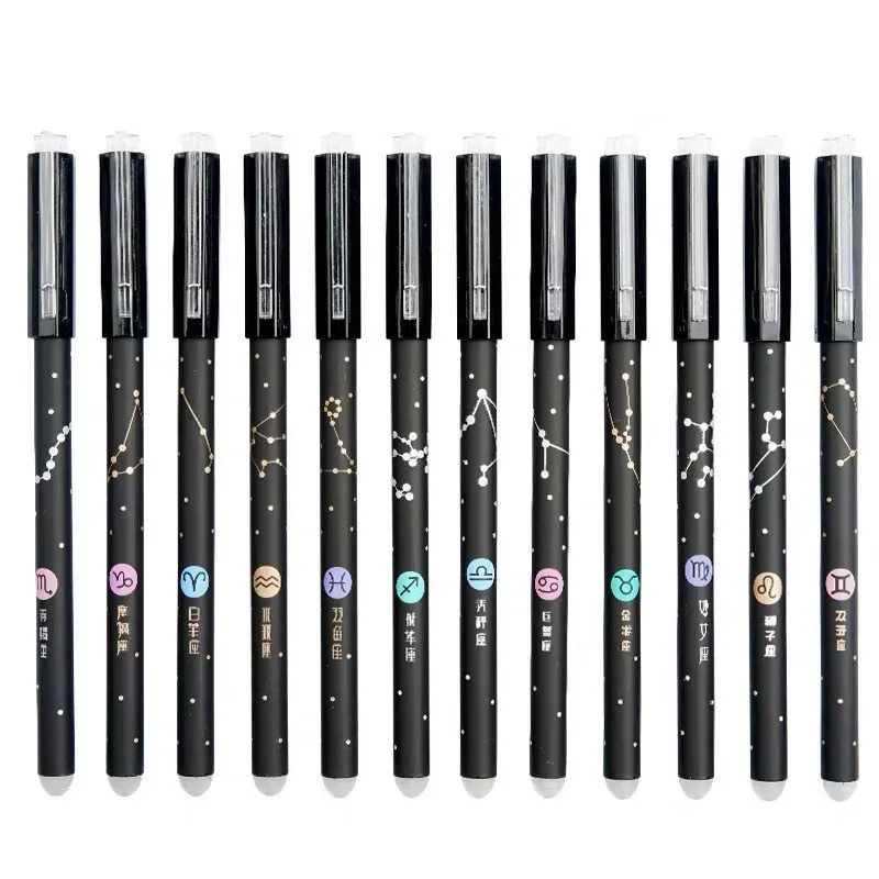 X1028-2 12 Constellation Erasable Gel Pen Set Suitable For Primary School Students, Promotional Ink Pen 0.5MM Black And Blue Pen