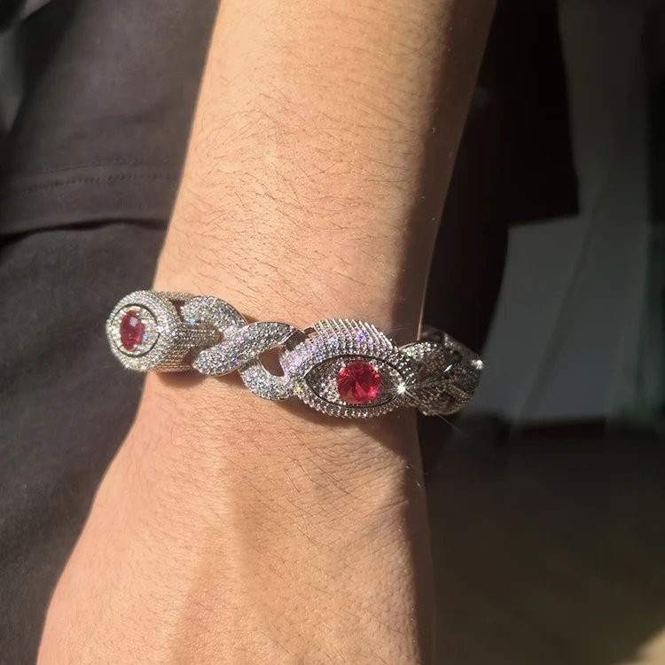 New Arrival 15mm Cuban Link Chain Iced Out Fine Jewelry 925 Hiphop VVS Diamond Moissanite Lab Create Ruby Cuban Chain  Bracelet