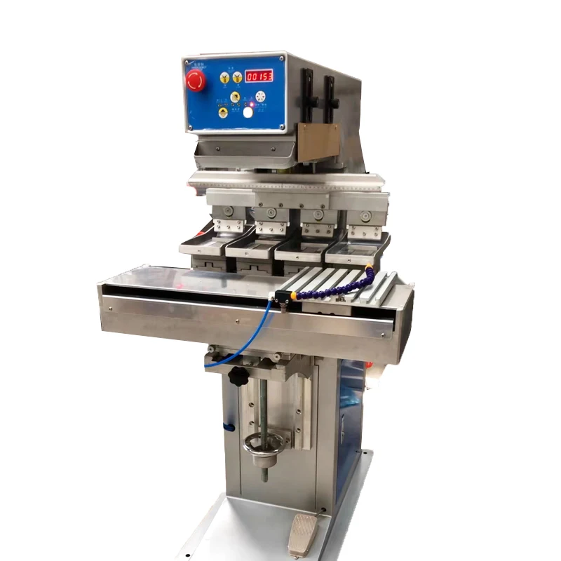 4 Color Pad Printer With Conveyor Good Quality Tampo Pad Printer Silicone Sealed Ink Cup Pad Printing Machine For Toys Caps Pens
