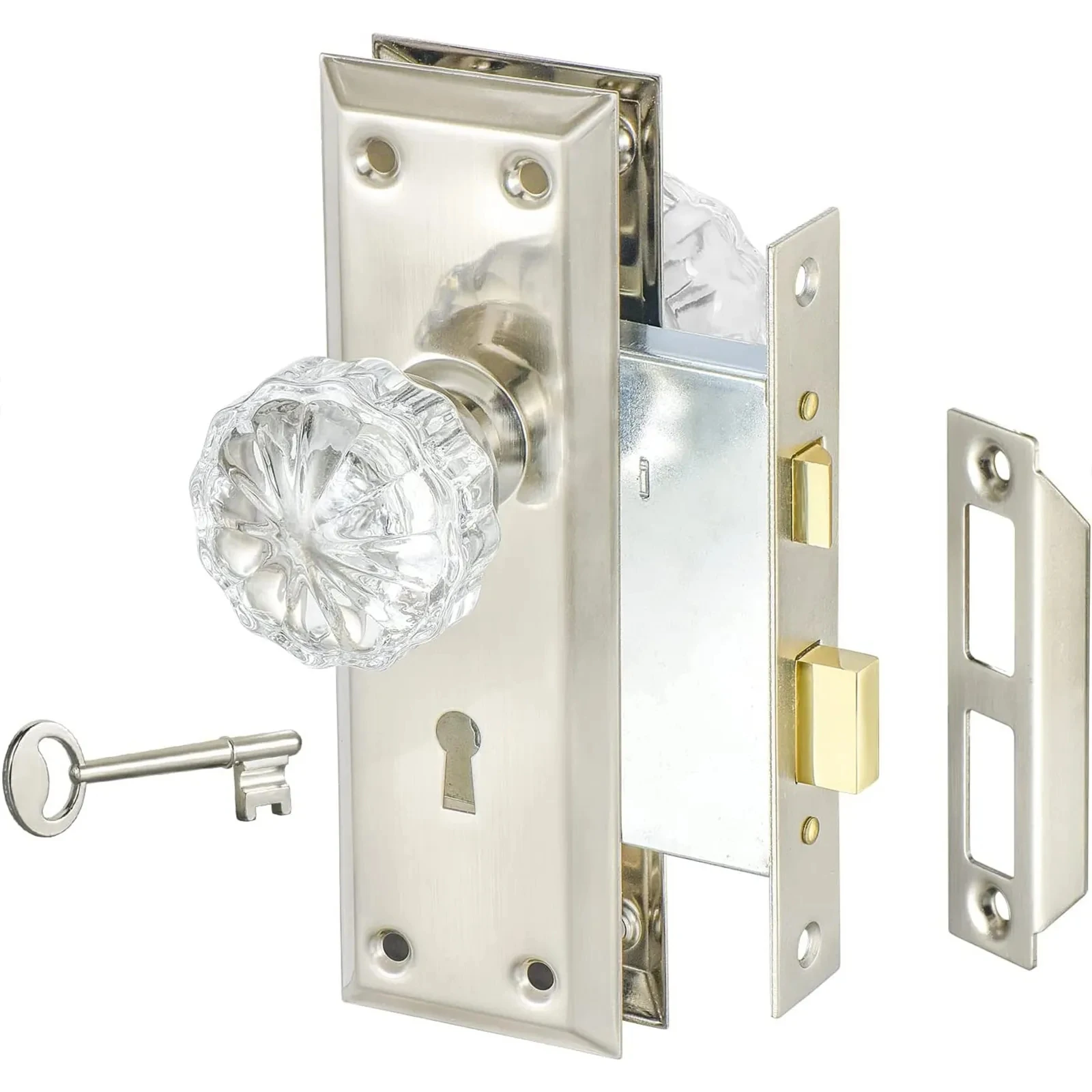 Vintage Keyed Indoor Mortise Keyed Lock Set with Glass Knob Fits 1-3/8 in to 1-3/4 in. Interior Doors,glass door knob