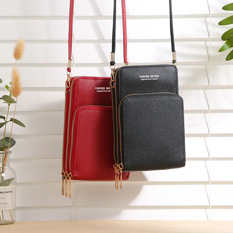 Hot Soft Leather Wallets Touch Screen Cell Phone Purse Cross body Shoulder Strap Handbag for Female