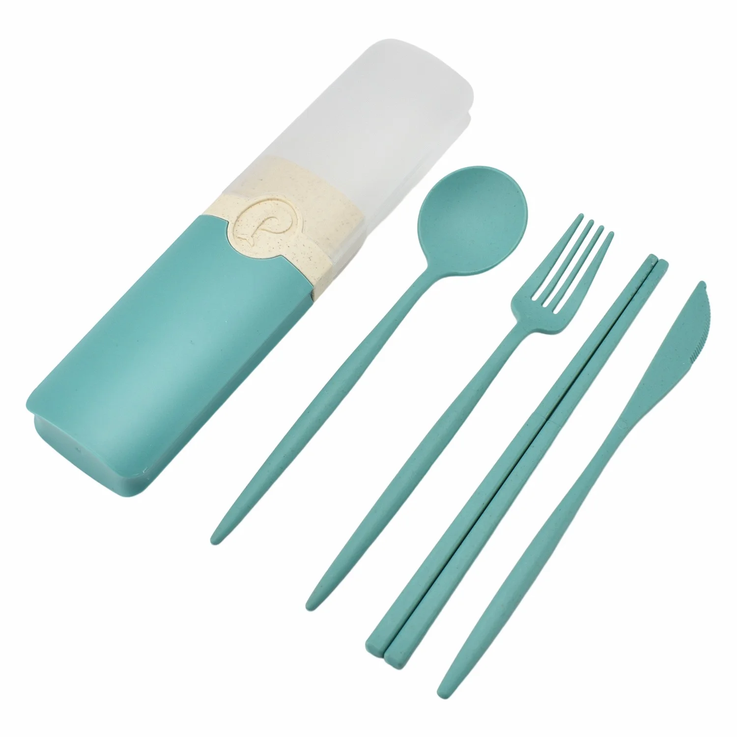 Wheat Straw Knife Fork Spoon Chopsticks 4 Pcs Fiber Cutlery Set Camping Flatware Set With Box Portable Travel Cutlery Set