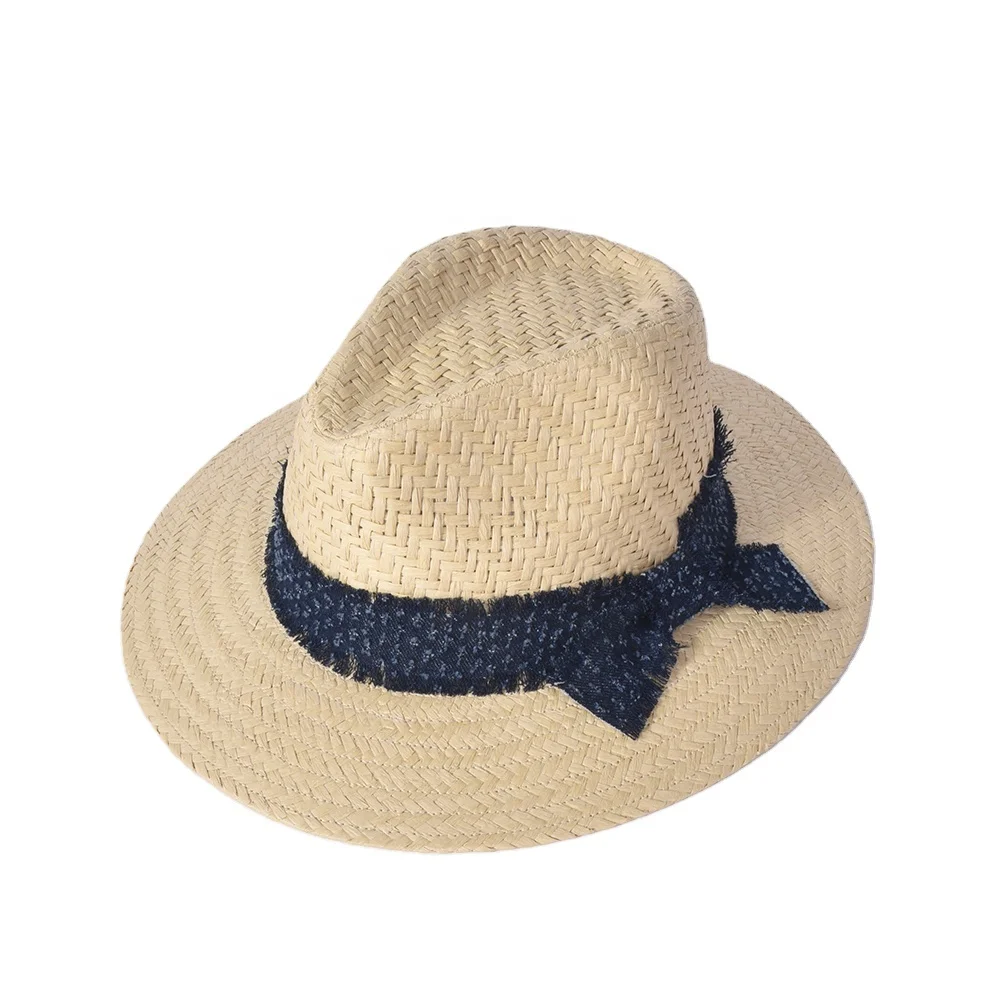 Unisex Handmade Summer Panama Straw Fedora Hats New Design with Printed or Plain Pattern for Fishing Cycling Casual Scenes