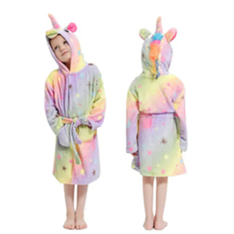China Factory Seller Sets Cartoon Animal Nightwear Bath Robe Cute Bathrobe For Kids Girl Bathrobe Pajamas