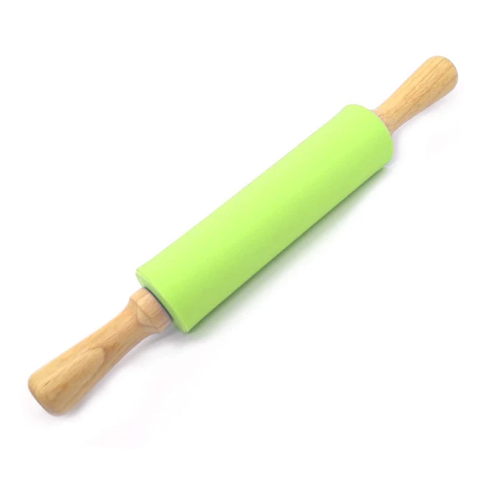 3 Pack Silicone Dough Roller Rolling Pins for Baking Pizza, Cookie Tortilla with Wooden Handle Mini/Middle/Large Size