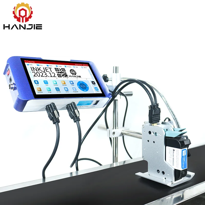 HANJIE Manufacturing Offers 7 inch intelligent touch screen TIJ online printer for date Text Count Barcode/QR code printing