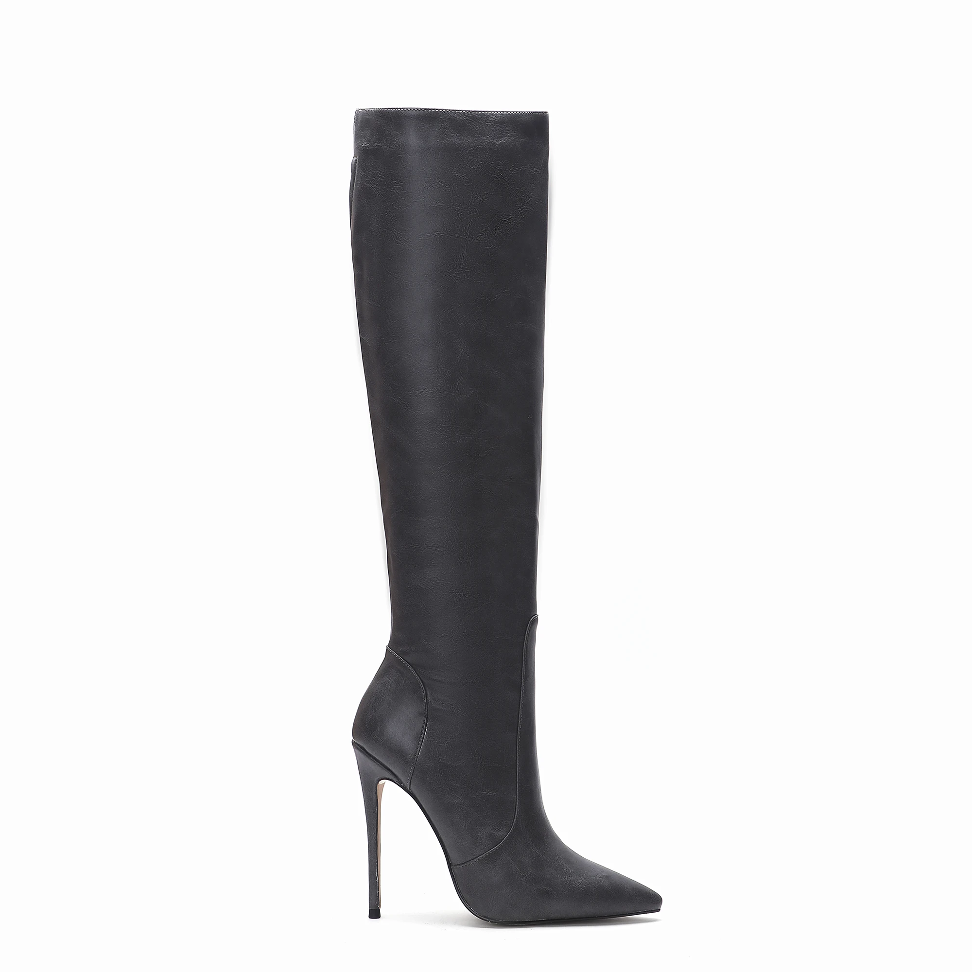 2024 New Fashion Boots Women Shoes High Heel Long Boots Ladies Shoes PU Winter Shoes Faux Leather ZIP Rubber Zipper up for Women