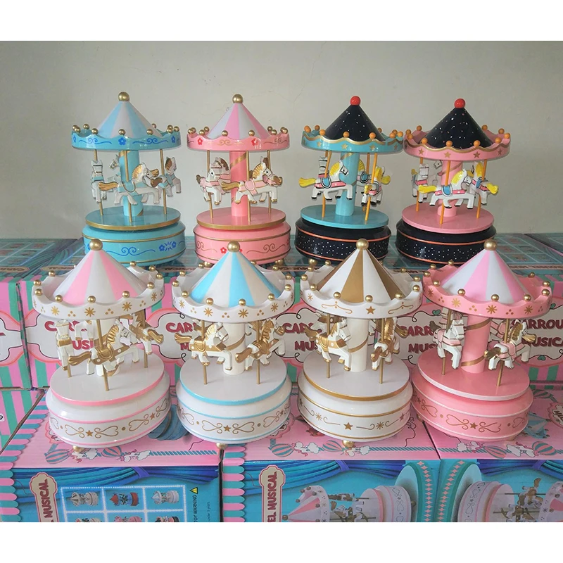 Merry Go Round Music Box Wind Up Plastic Horse Roundabout Carousel Musical Box Kid Birthday Christmas Gift Christmas Home Decor