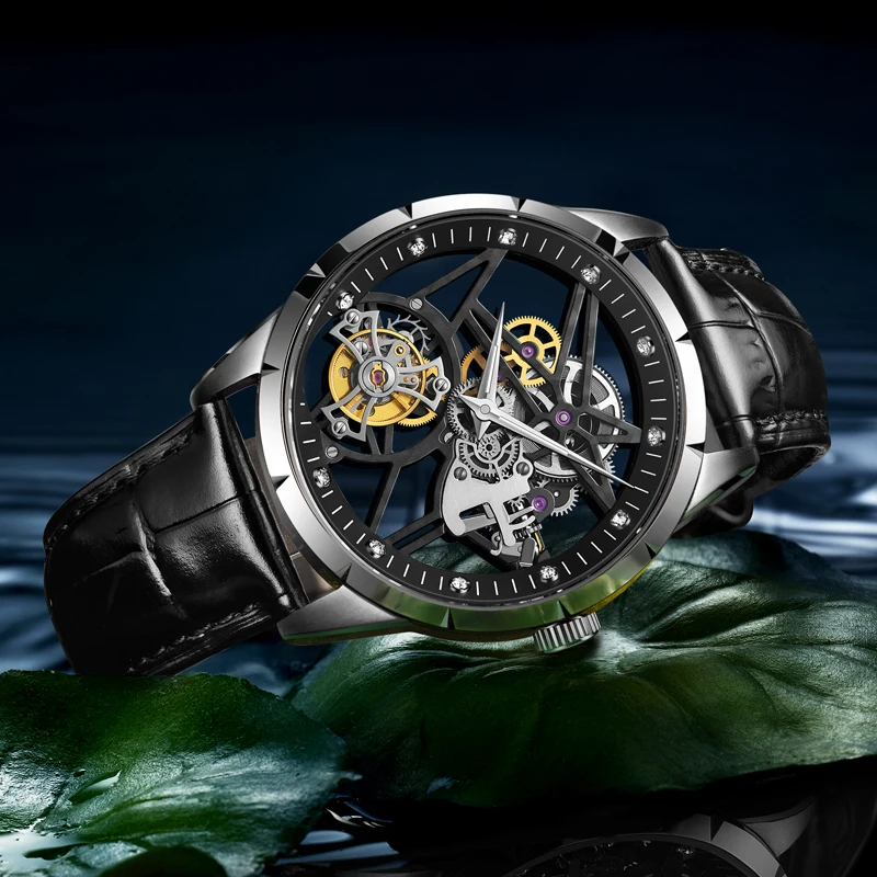 JINLERY factory direct sale hollow tourbillon customizable LOGO waterproof tourbillon mechanical watch for men