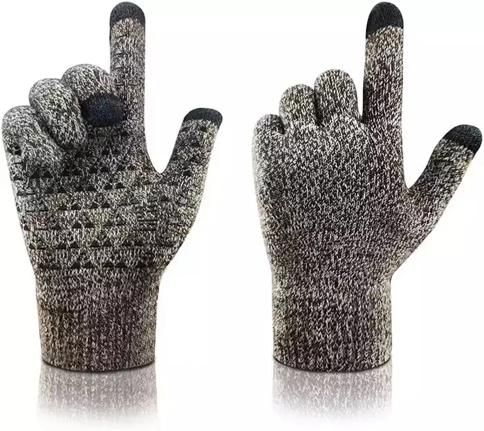 Hot selling Anti-Slip Black Touch Screen Driving Cycling Keep Warm Wool Lined Winter Knit Gloves
