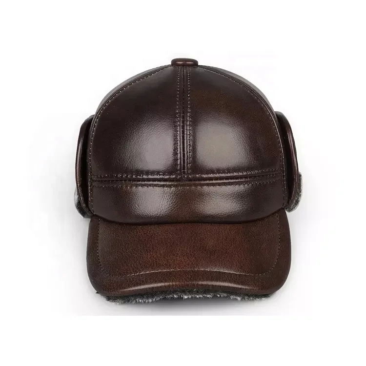 High Quality PU Leather Winter Warm Baseball Caps with Faux Fur lining