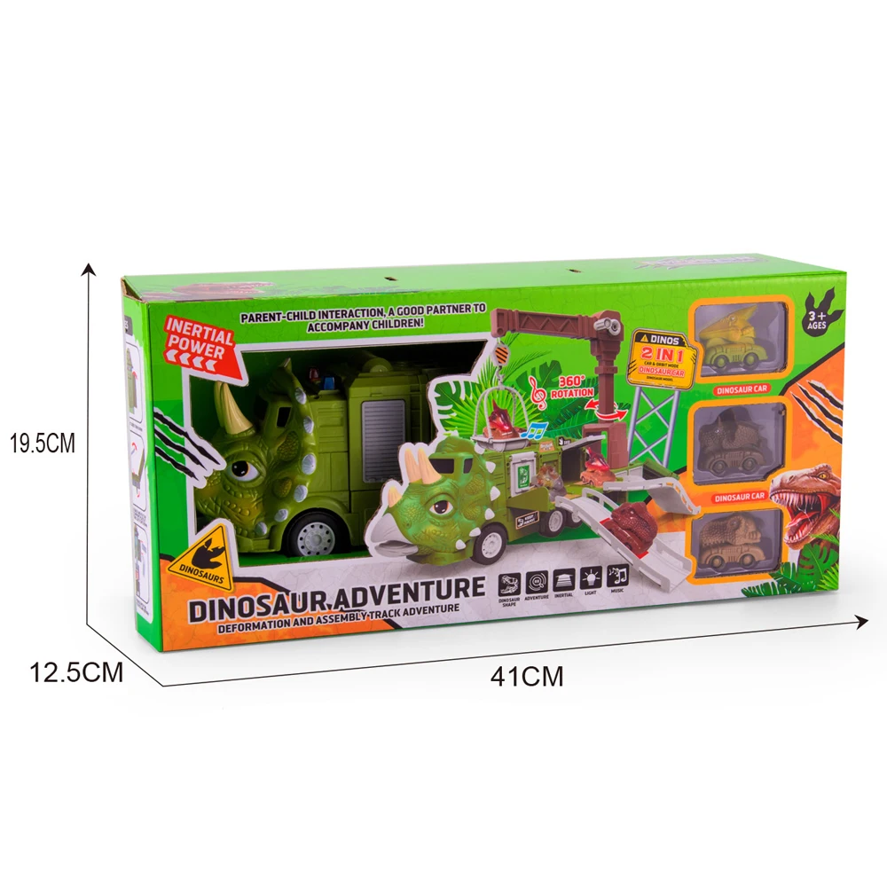 JinYing Window Box 360 Degree Dinosaur Great Toys Race Car Adventure Track Toy with Light and Music