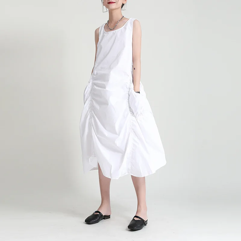 Модное платье без рукавов с дырками на спине для девочек 2021 Летняя короткая и длинная Асимметричная плиссированная длинная юбка 2089