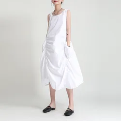 Модное платье без рукавов с дырками на спине для девочек 2021 Летняя короткая и длинная Асимметричная плиссированная длинная юбка 2089