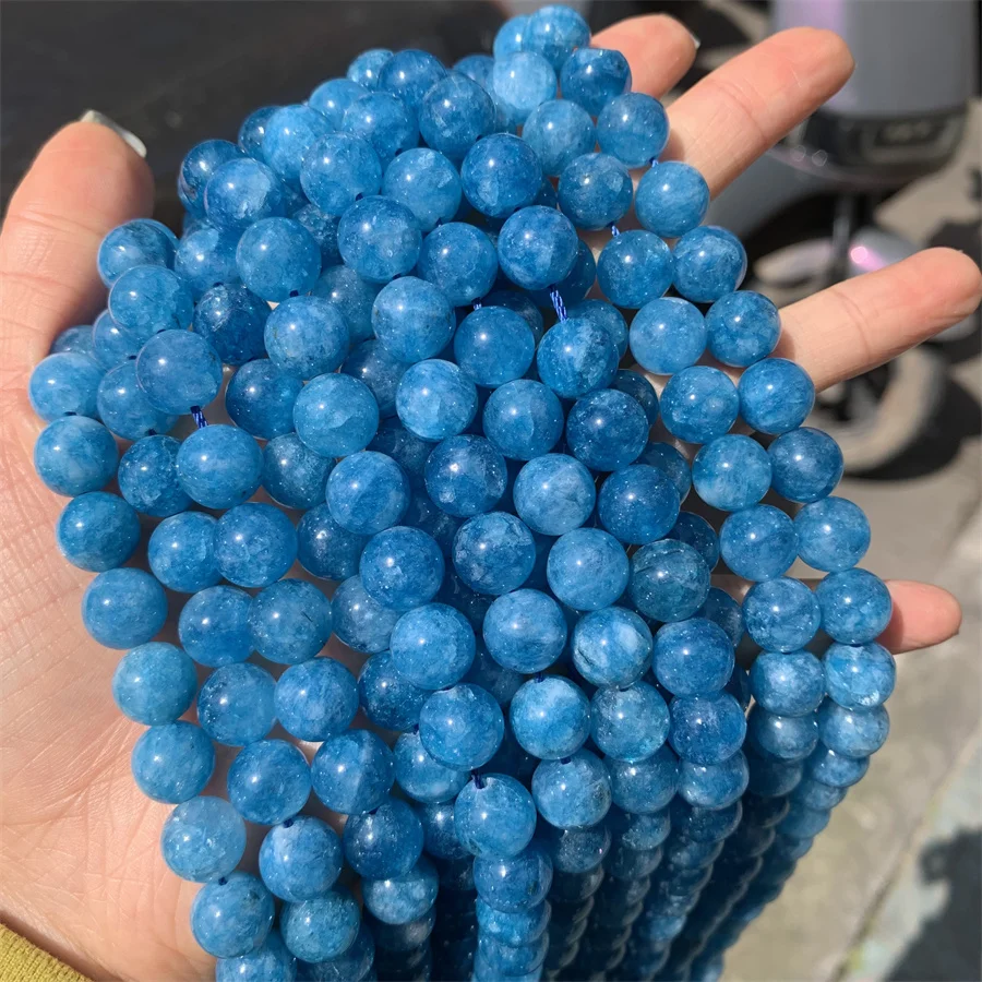 Wholesale optimize blue apatite 10mm round stone jade bead gemstones polished loose round beads