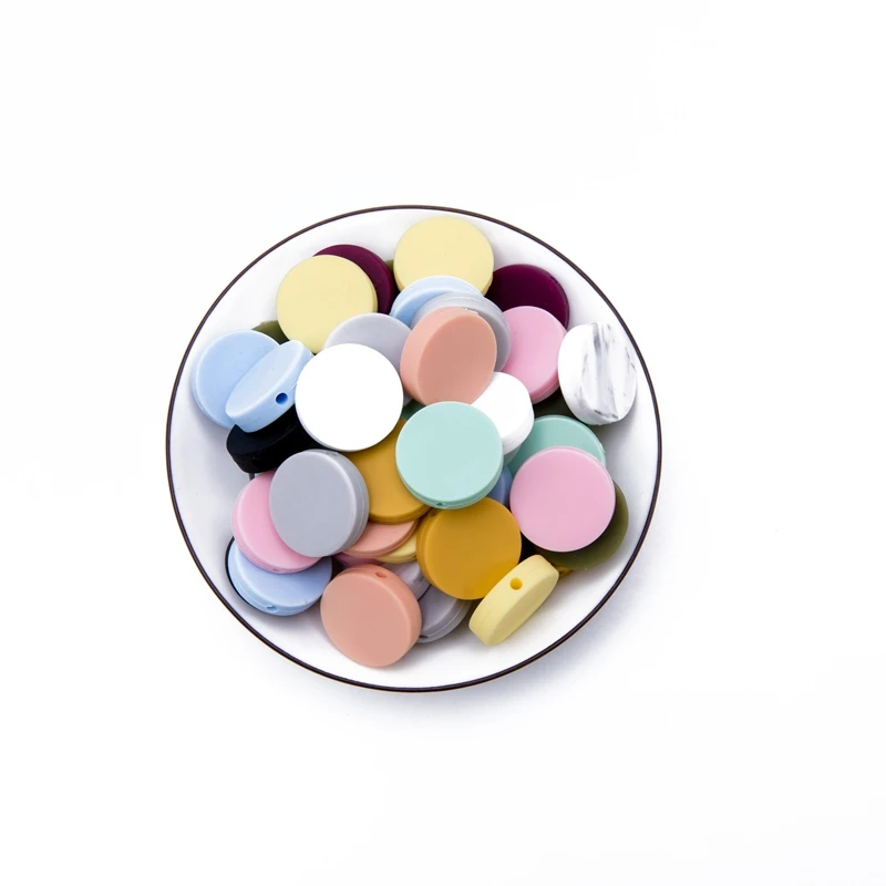 New Color 20mm Food Grade Silicone Flat Round Baby Beads for DIY Design Supplier