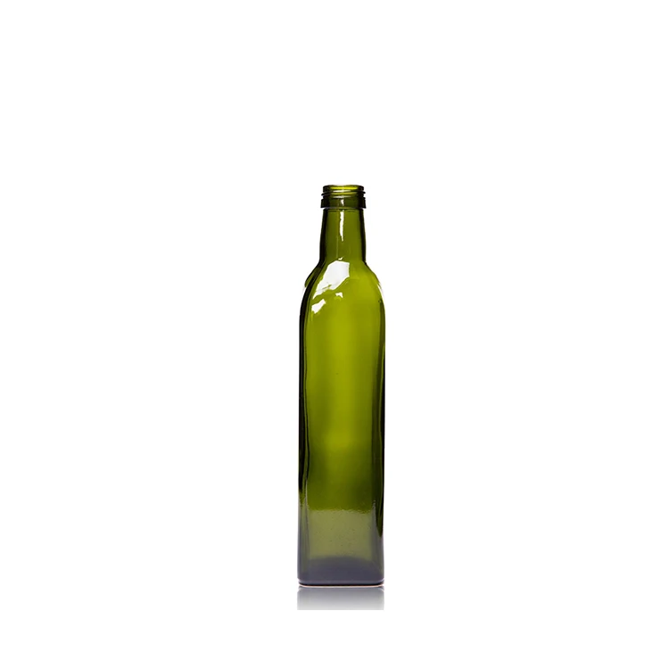 Hot Sale 500ml Dark Green Square Shape Olive Oil Glass Bottle With Pour Spout