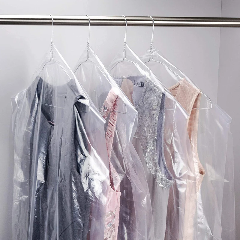 Disposable Custom logo Mens/women Dress Suit Garment Transparent Plastic Bags Garment with logo for Hanging Clothes