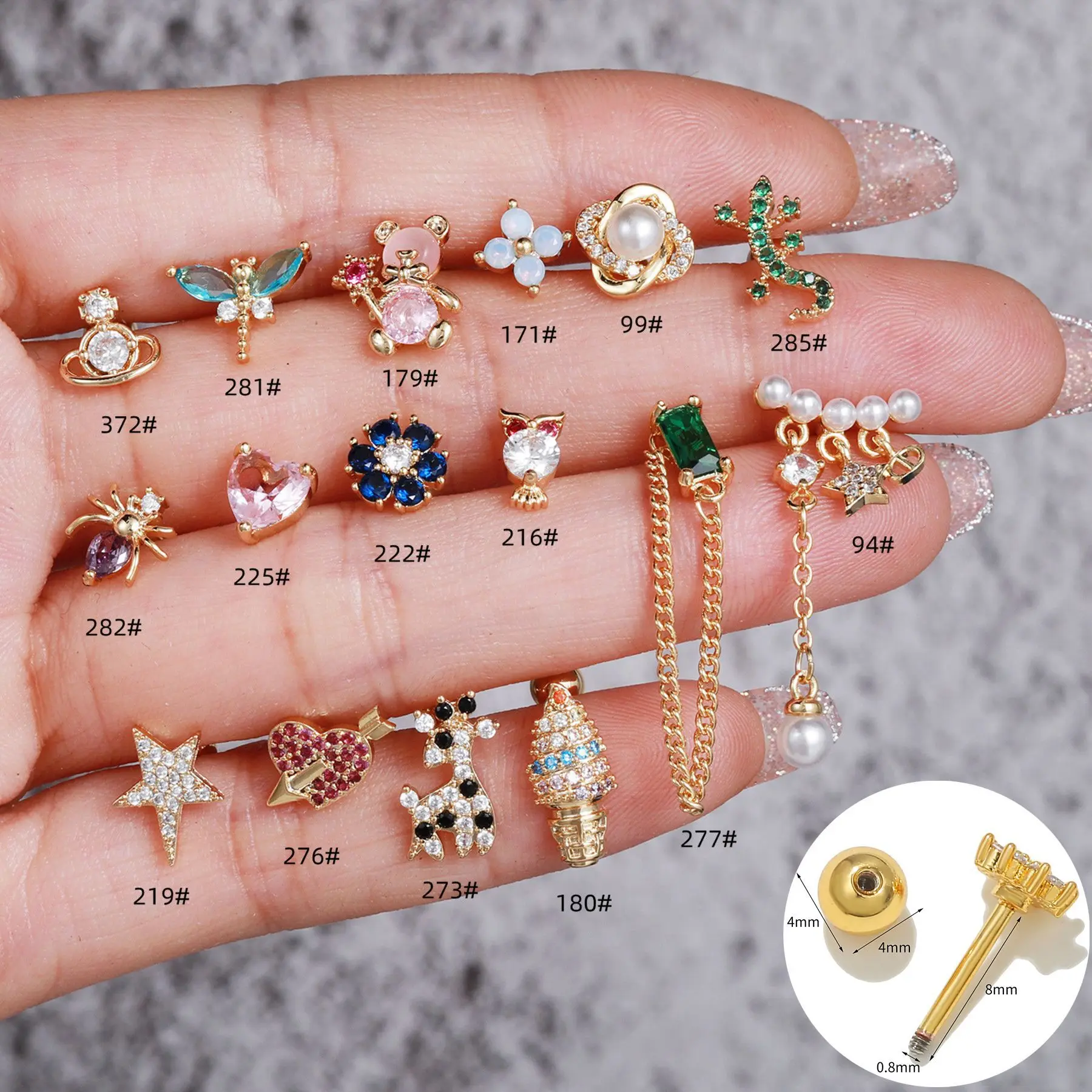 Hot women piercing jewelry creative animal earrings Little ear bone studs stainless steel twist ball zircon earring stud