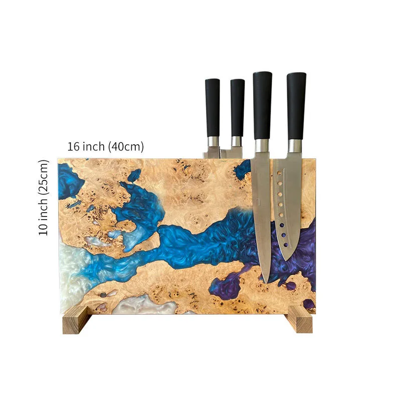 Luxury Epoxy Resin & Olive Wood Magnetic Knife Holder Knife Stand Knife Block for Kitchen Counter