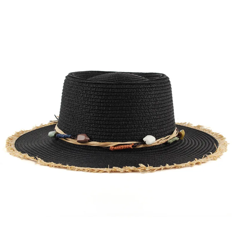 China Supplier Cheap Straw Boater Hat Sailor Skimmer With Black Band Summer Sun Hat For Men Women