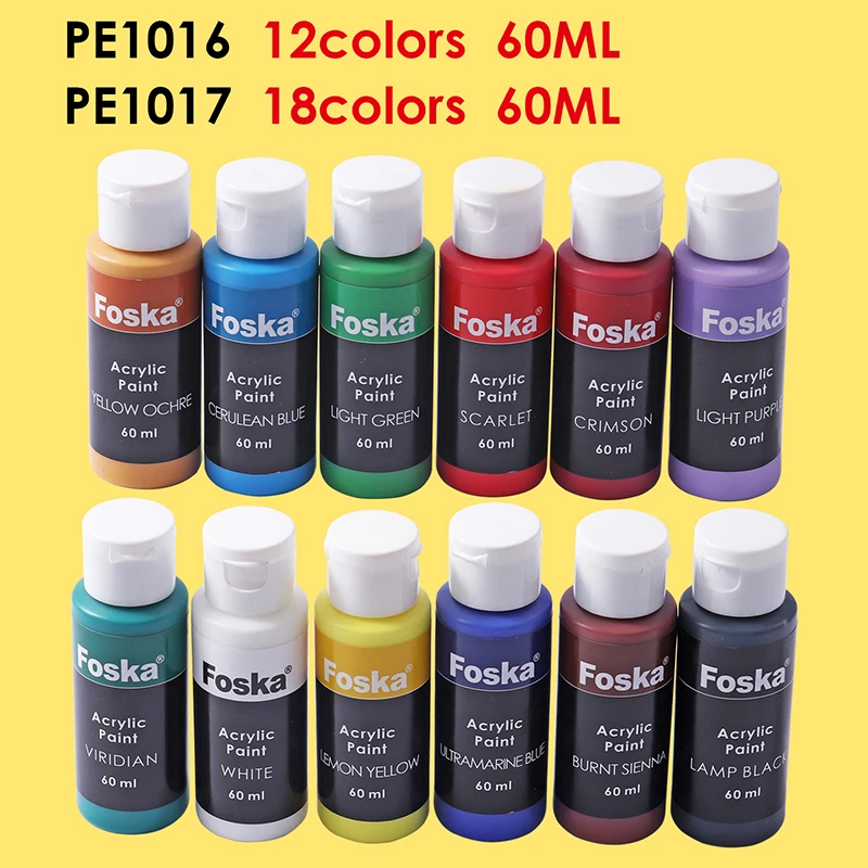 Foska  60ml Display box 12 Colors 18 colors DIY Acrylic Color Paint set Non toxic Acrylic Color Painting For Kids