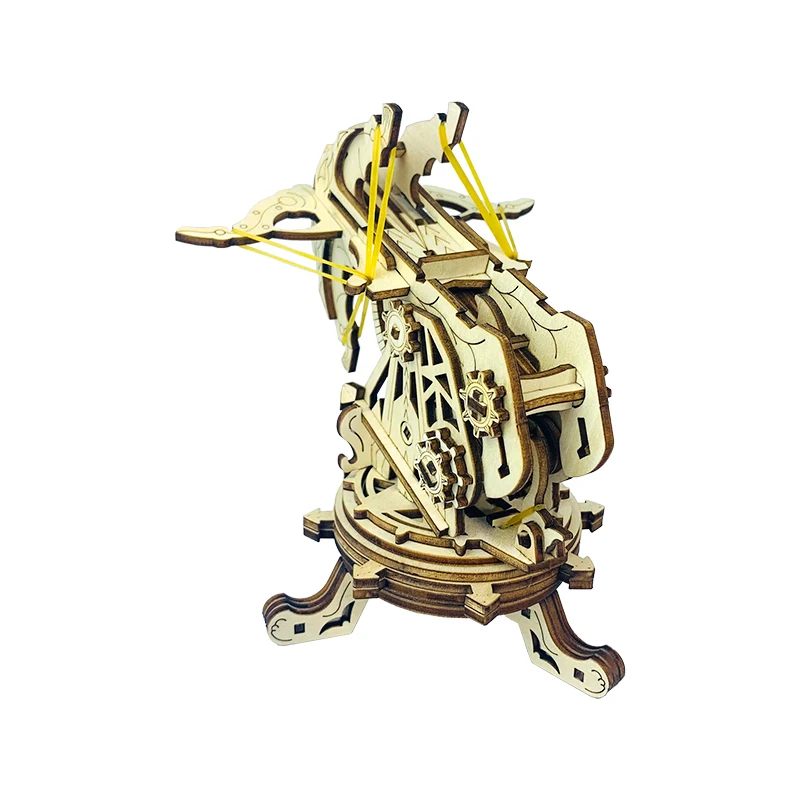 3D Wooden Puzzles for Adults DIY Wooden Ballista Launcher Toy Building Model Kits STEM Projects Toys for Children