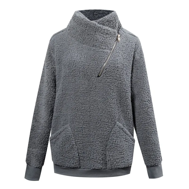 YG293 wholesale plain blank zip up oversize women hoodie winter warm outdoor pullover plush fleece hoodies coat for women
