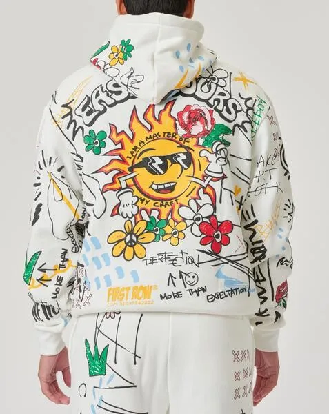 Free design all over print hoodie custom high quality french terry cotton unisex sublimation graffiti hoodies