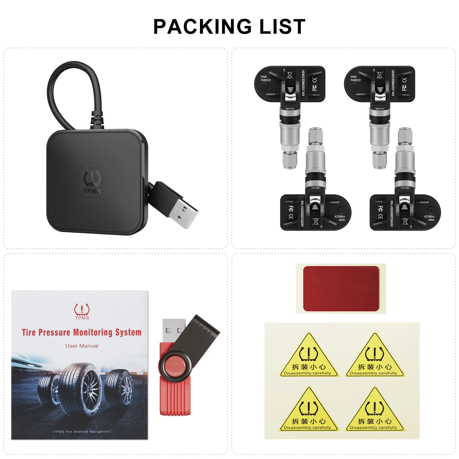 Car TPMS tire pressure gauge internal sensor Android head unit USB TPMS 116 psi Android TPMS tire pressure monitoring system