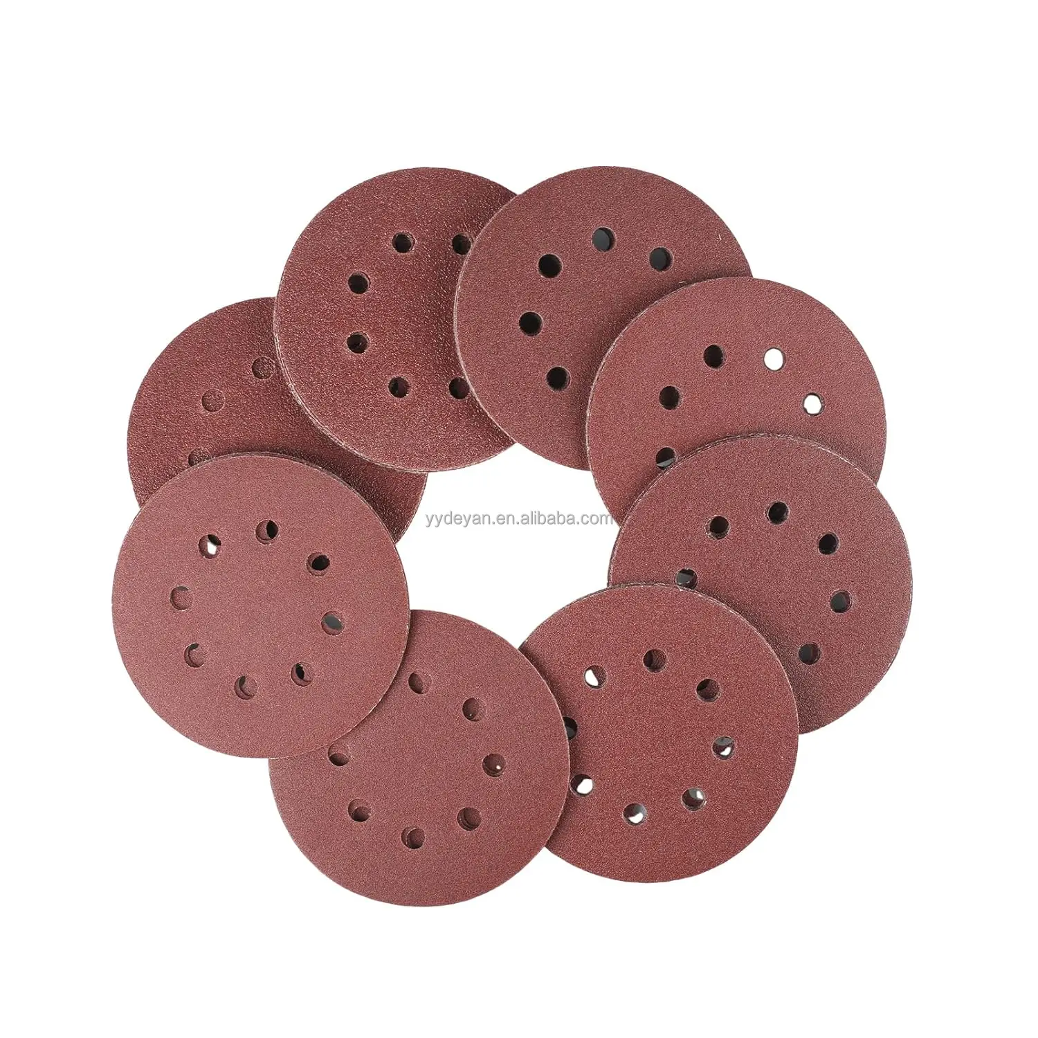5 Inch 8-Hole Hook and Loop Sanding Discs 5 inch Red Aluminum oxide  Sandpaper  for Random Orbital Sander
