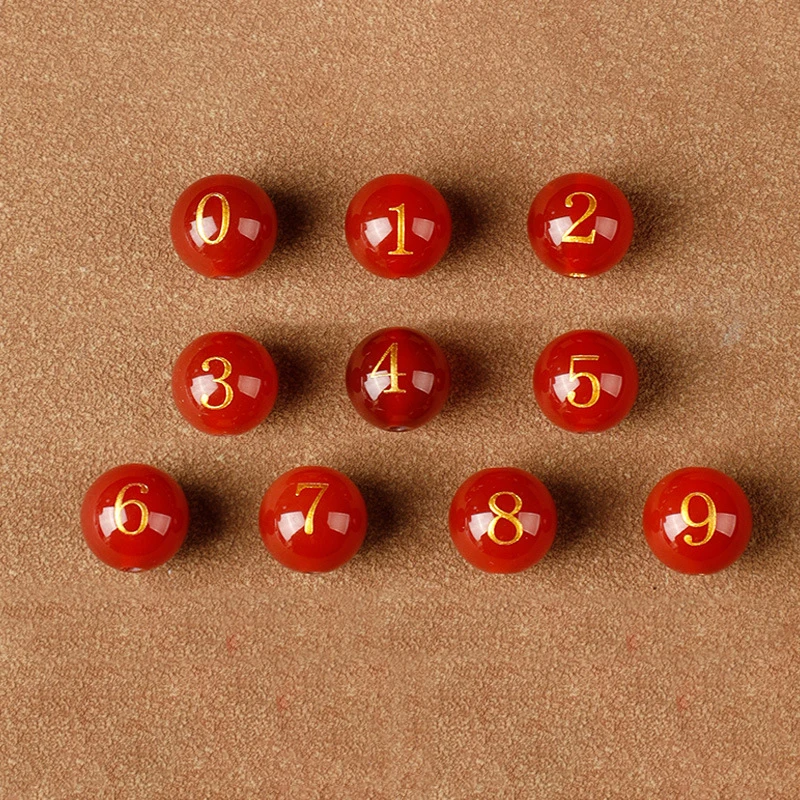 Wholesale 8mm 10mm natural stone red carnelian gilding carving 0 to 9 Arabic numerals agate loose beads for DIY Jewelry Making