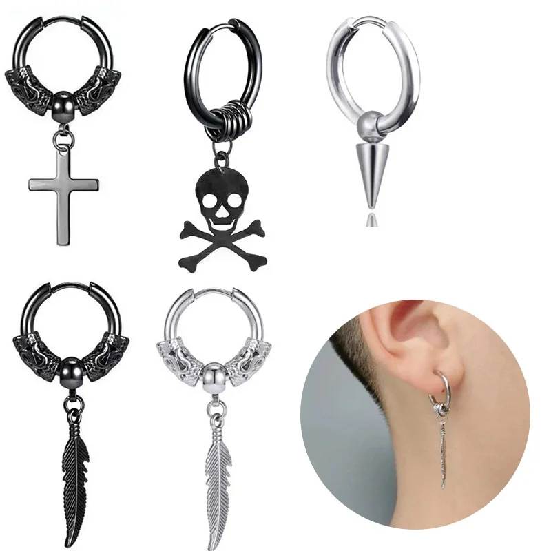 Hot Sale Stainless Steel Halloween Skull Scorpion Leaf Pendant Earring Men 2024