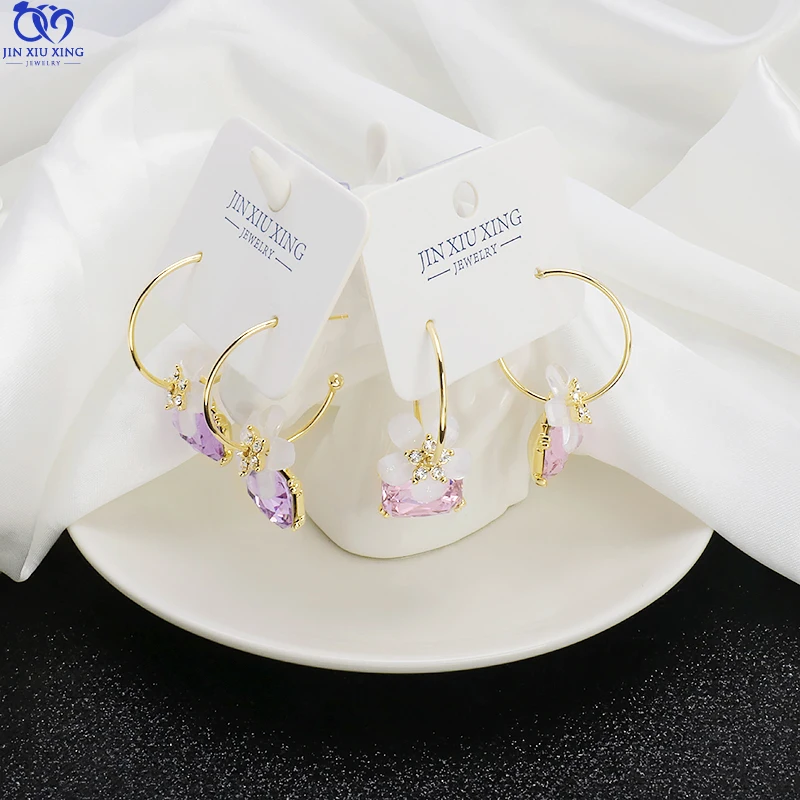 JXX HB-152A Ladies Sweet Big Zircon Diamond With Flower Stud Earrings 925 Silver 18 Plated Earrings for Gift for Party