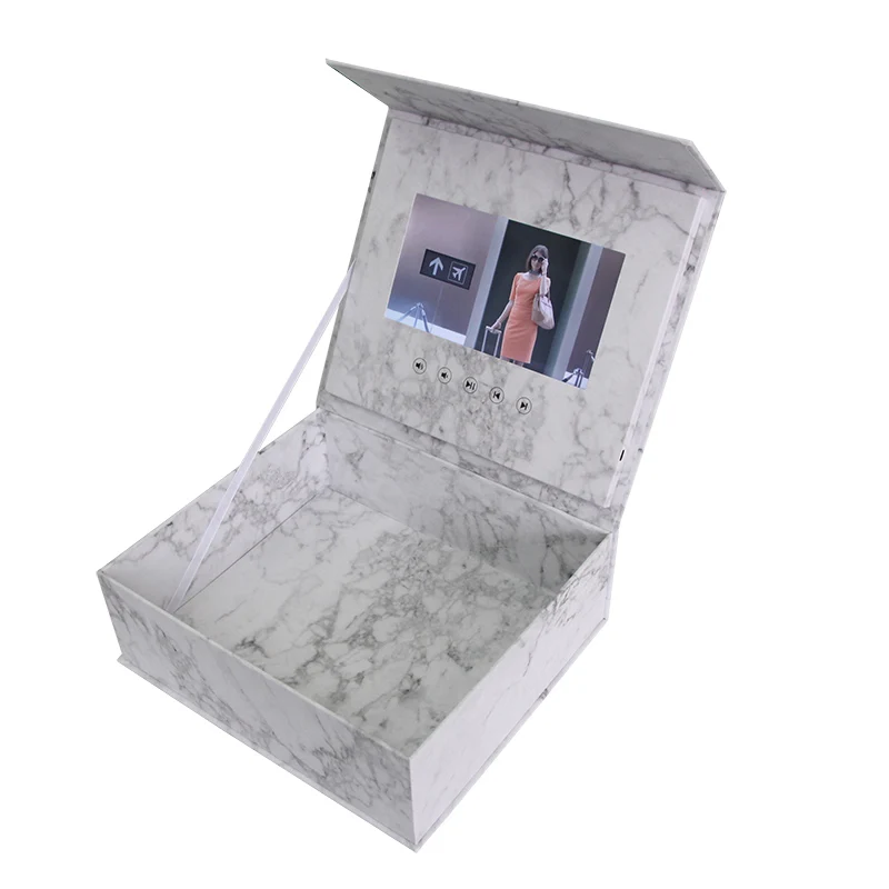 Fashionable  homemade well crafted  7 inch HD IPS LCD hardcover box promotional video gift box