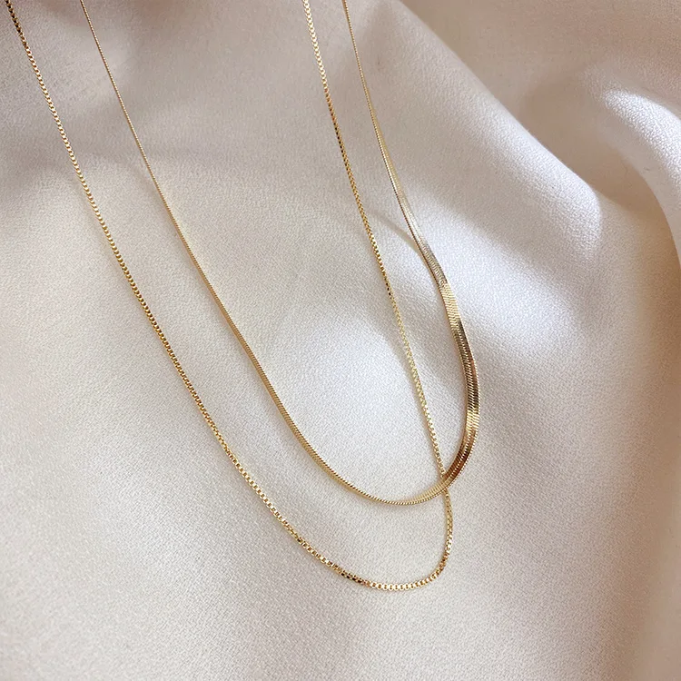 2021 New Double Layered Titanium Snake Link Chain Choker Necklace Simple Gold Color Collar Necklaces