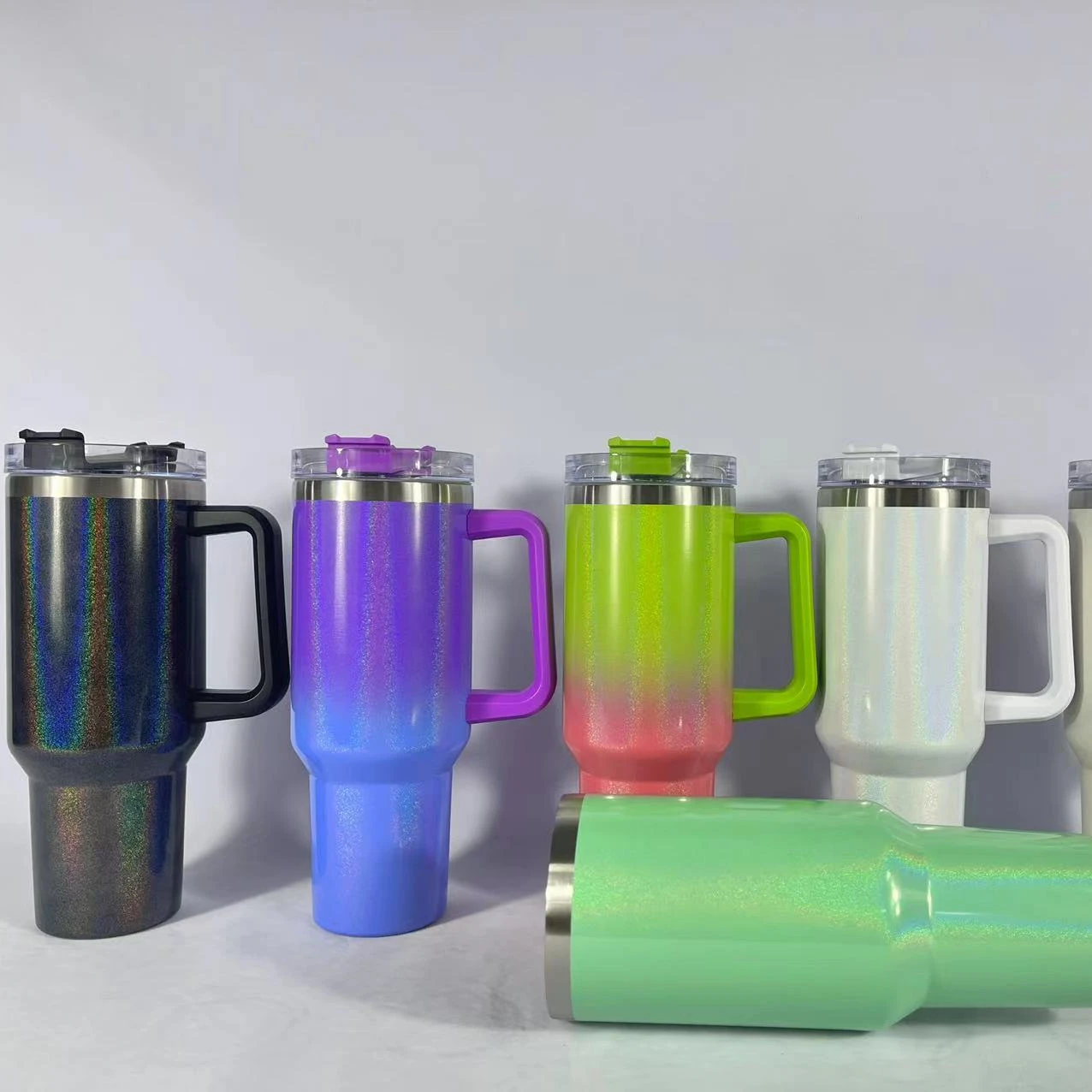 40oz Rainbow Paint Coat Adventure Quencher Handle and Straw Stainless Steel Tumbler Travel Mug With Handle