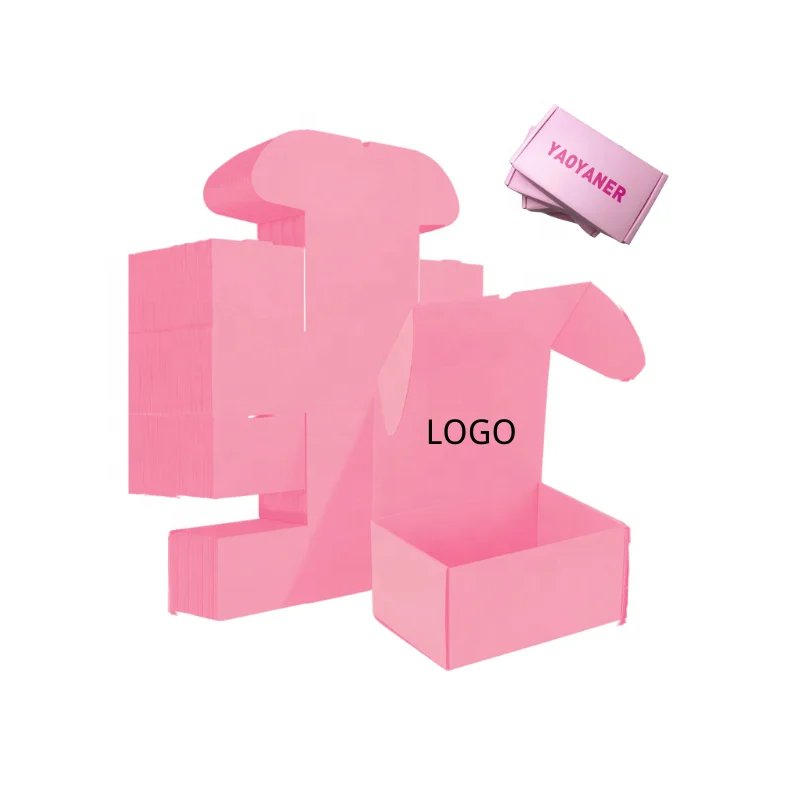 Custom Small box sticker logo Pink Corrugated Rigid Paper Boxes  for Gift packaging