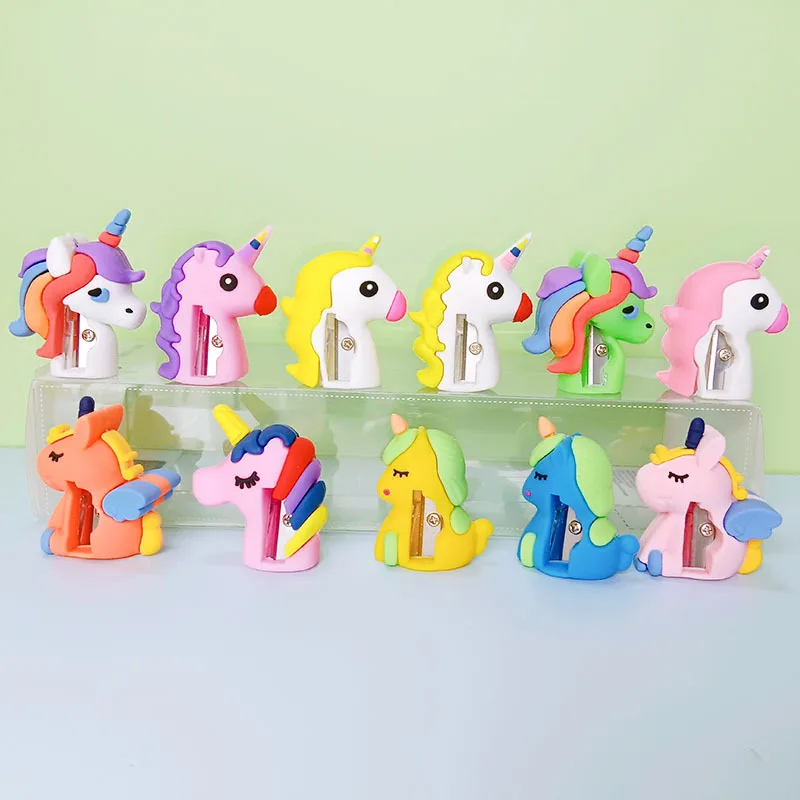 Customizable Pvc Soft Glue Unicorn Pencil Sharpener Cartoon Cute Animal Student Pencil Sharpeners For Kids School Stationery