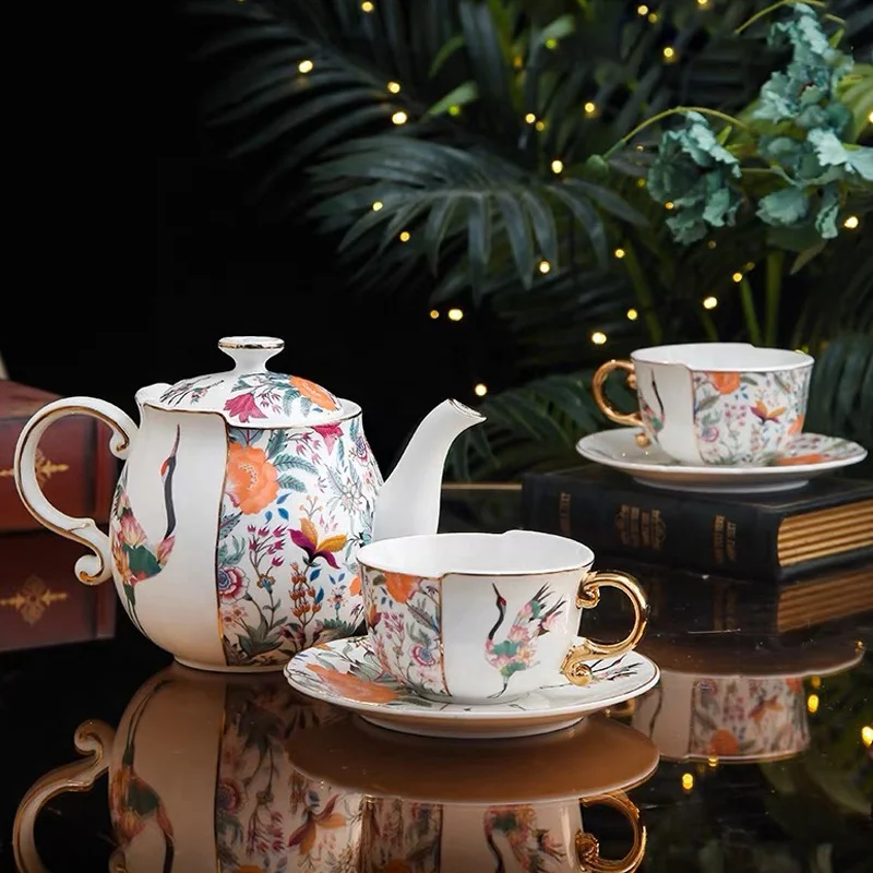 Unique Irregular Coffee & Tea Sets Ceramic Kettle Afternoon Tea Cup Gift Box Set of 2 Cups and Saucer With Teapot